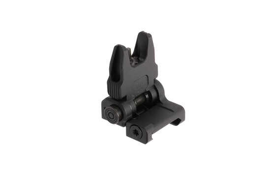 Leapers UTG black anodized ACCU-SYNC flip-up AR-15 front sight springs up at the push of a button and uses standard A2 front sights